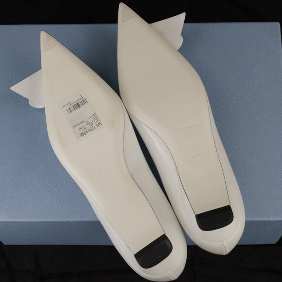 Prada Sculptural Twist Floral-Appliqued Ballerina Flats, White Polished Leather - Picture 6 of 12